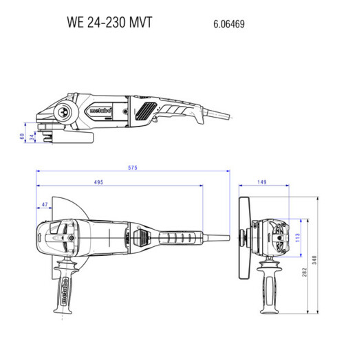 Meuleuse d'angle WE 24-230 MVT metabo, Coffret
