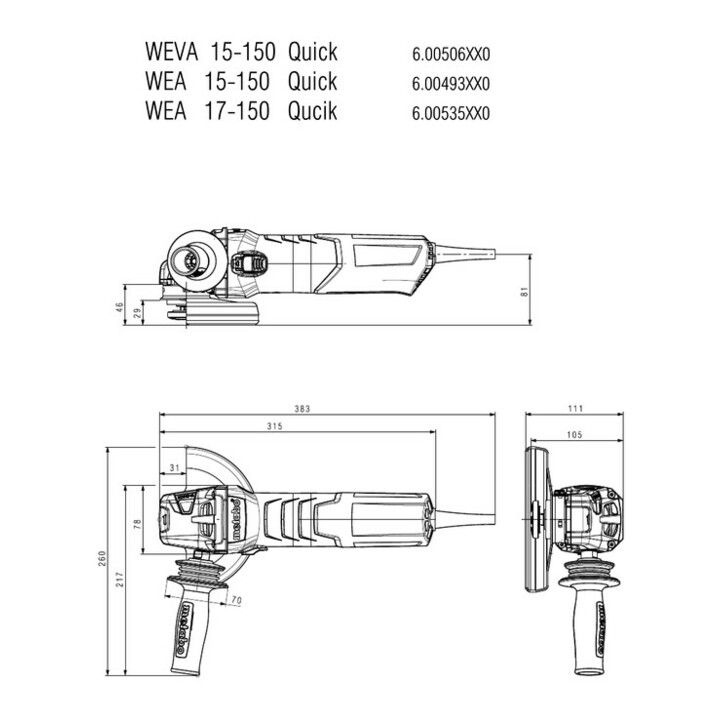 Meuleuse d'angle WEA 17-150 Quick metabo, carton