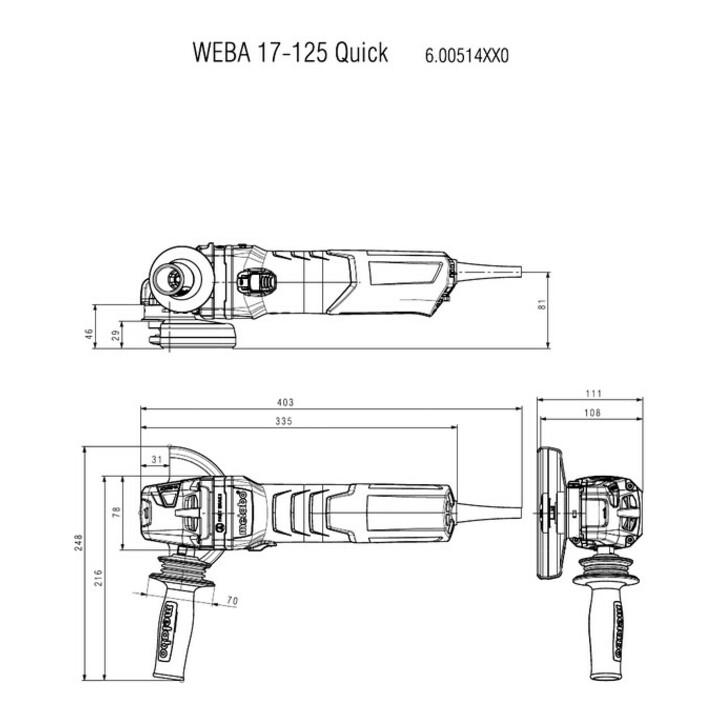 Meuleuse d'angle WEBA 17-125 Quick metabo, carton