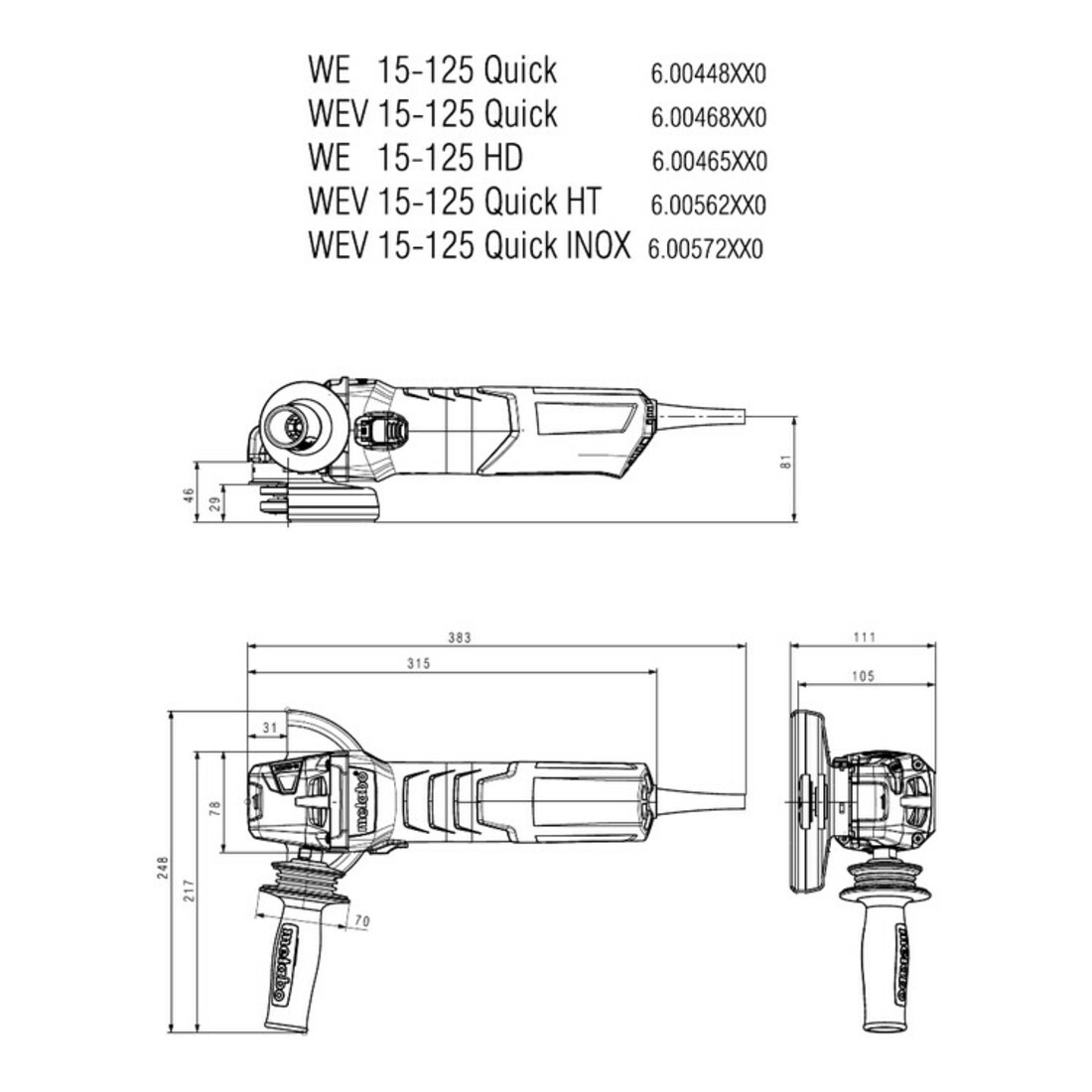 Meuleuse d'angle WEV 15-125 Quick HT metabo, carton