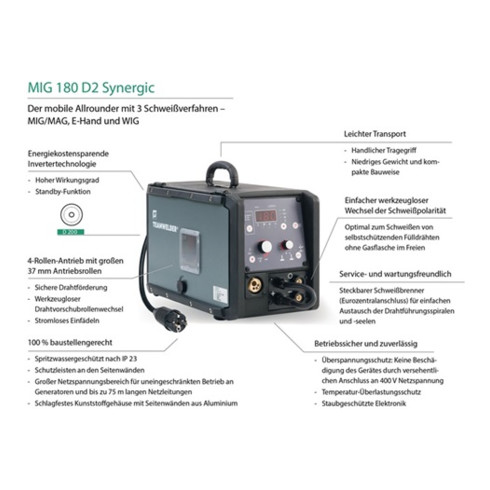 MIG/MAG-Schweißanlage MIG 180 D2 Synergic Set m.Zub.5-180 A gasg.TEAMWELDER
