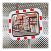 Miroir de circulation Moravia en acier inoxydable 450 x 600 mm cadre rouge/blanc + pince