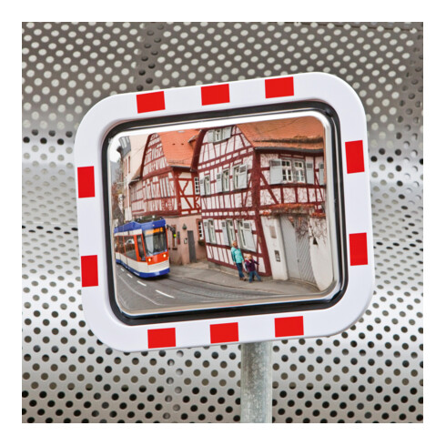 Miroir de circulation Moravia en acier inoxydable 600 x 800 mm cadre rouge/blanc + pince