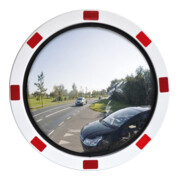 Miroir de circulation Moravia en acier inoxydable rond 600 mm cadre rouge/blanc + 76 collier de serrage