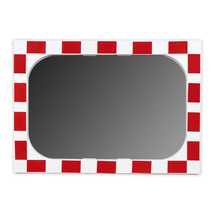 Miroir de circulation Moravia en verre Sekurit rouge/blanc 400 x 600 mm + 76 collier de serrage