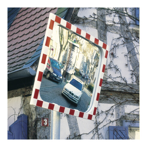 Miroir de circulation Moravia en verre Sekurit rouge/blanc + 76 collier de serrage