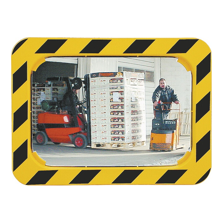 Miroir de sécurité/circulation H600xl800mm plastique, jaune/noir pour 2 directio