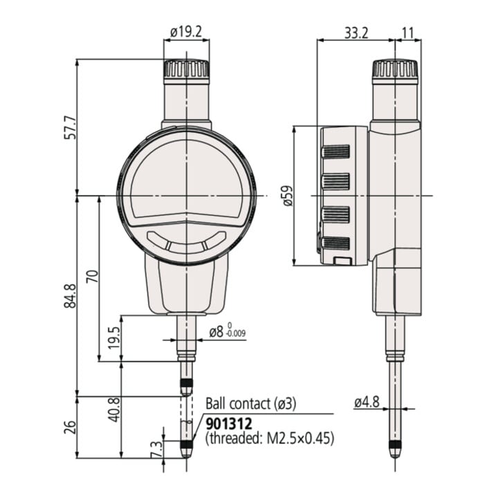 Mitutoyo Comparateur numérique ID-C 25,4 mm, 0,01 mm, capuchon plat