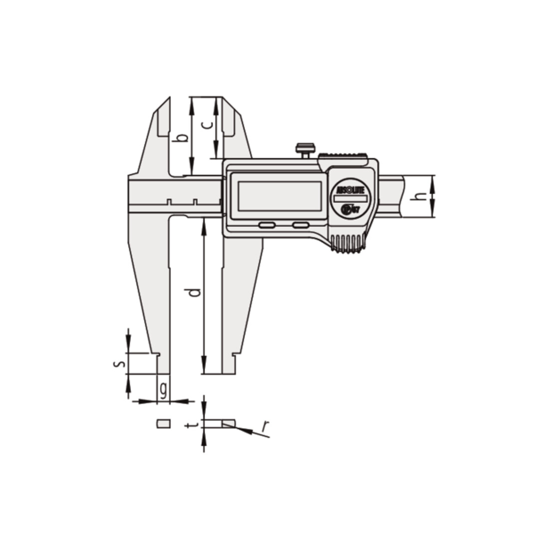 Mitutoyo Digi. ABS Messsch., Schnabelmessflächen 0-1000mm