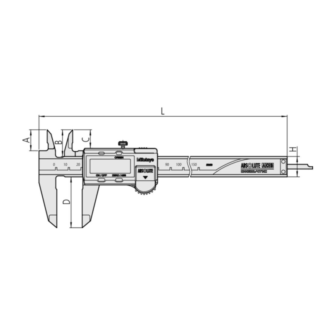 Mitutoyo Digital ABS AOS Messschieber 0-150mm, rundes Tiefenmaß, ohne Datenausgang