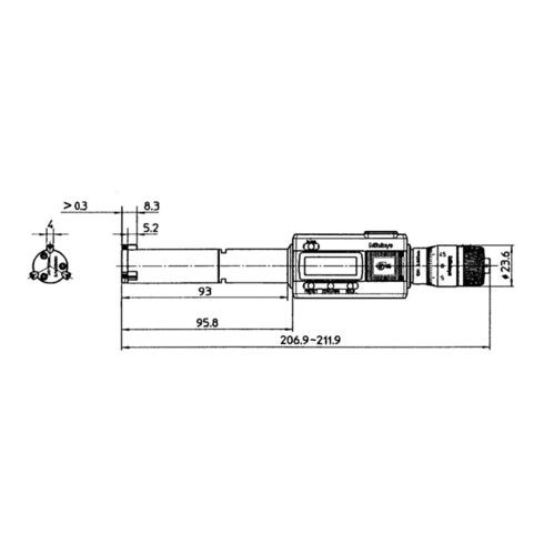 Mitutoyo Digitale 3-Linien Innenmessschraube 20-25mm, IP65, Ti-Legierung
