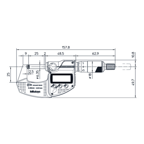 Mitutoyo Digitale Bügelmessschraube IP65 0-25mm, Digimatic