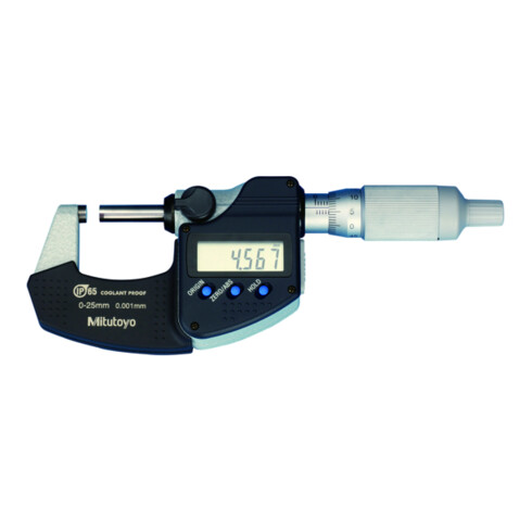 Mitutoyo Digitale Bügelmessschraube IP65 0-25mm, Digimatic, Ratschentrommel