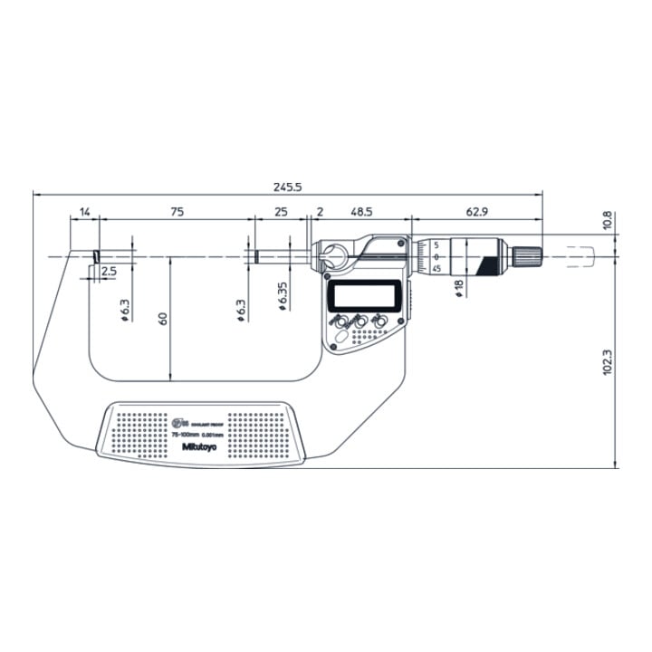Mitutoyo Digitale Bügelmessschraube IP65 75-100mm, Digimatic
