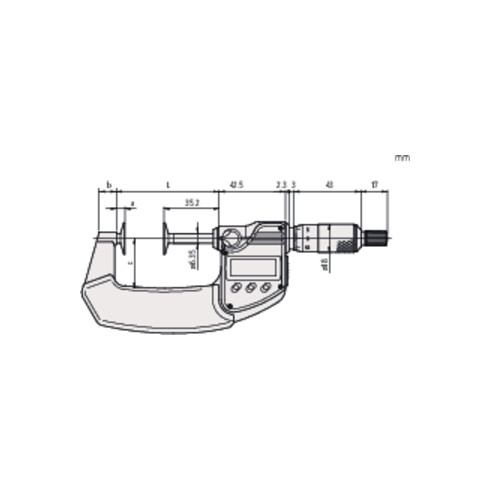 Mitutoyo Digitale Bügelmessschraube IP65 für Zahnweitenmessungen, 0-25 mm, Scheibe=20 mm