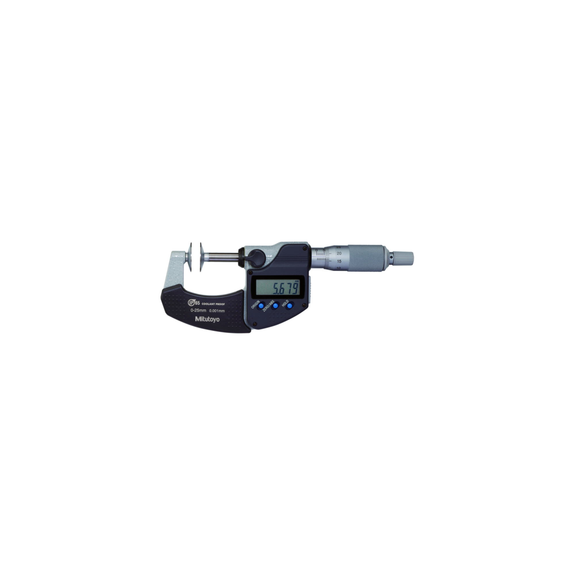 Mitutoyo Digitale Bügelmessschraube IP65 für Zahnweitenmessungen, 25-50 mm, Scheibe=20 mm