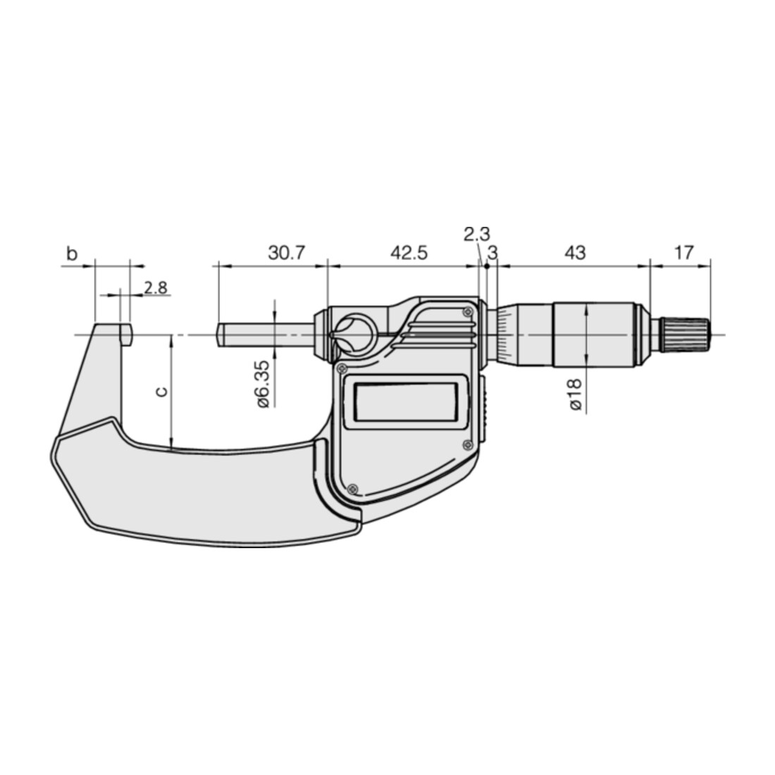 Mitutoyo Digitale Bügelmessschraube IP65 mit sphärischen Messflächen, 0-25 mm, sphärischer Amboss
