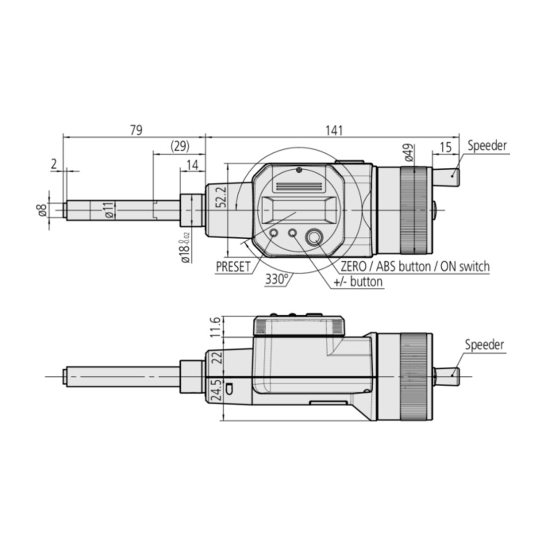 Mitutoyo Digitale Einbaumessschraube 0-50 mm, 0,001 mm, 18 mm Schaft