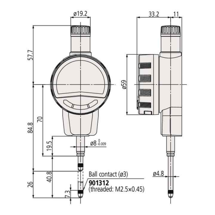 Mitutoyo Digitale Messuhr ID-C 25,4 mm, 0,01 mm, flacher Abschlussdeckel