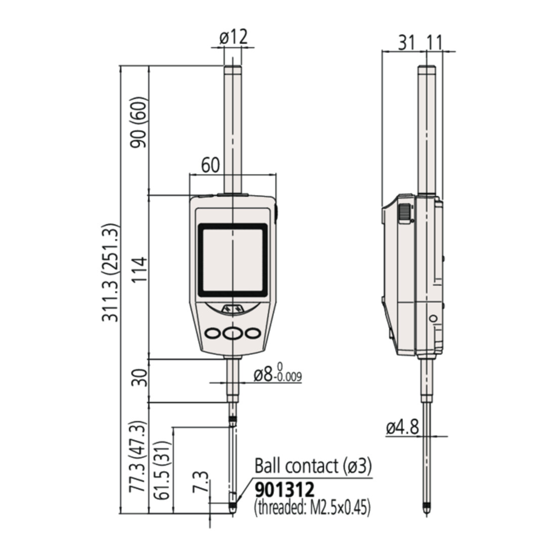 Mitutoyo Digitale Messuhr ID-H, CEE AC-Adapter 30,4 mm, 0,0005 mm