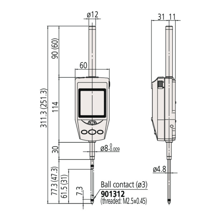 Mitutoyo Digitale Messuhr ID-H, CEE AC-Adapter 60,9 mm, 0,0005 mm