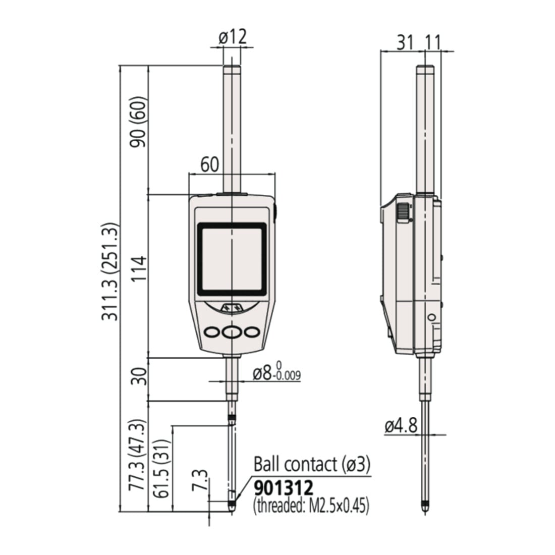 Mitutoyo Digitale Messuhr ID-H, CEE AC-Adapter 60,9 mm, 0,0005 mm