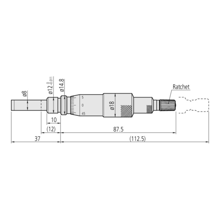 Mitutoyo Einbaumessschr., nicht drehende Spindel 0-25mm, Ratsche, 0,01mm