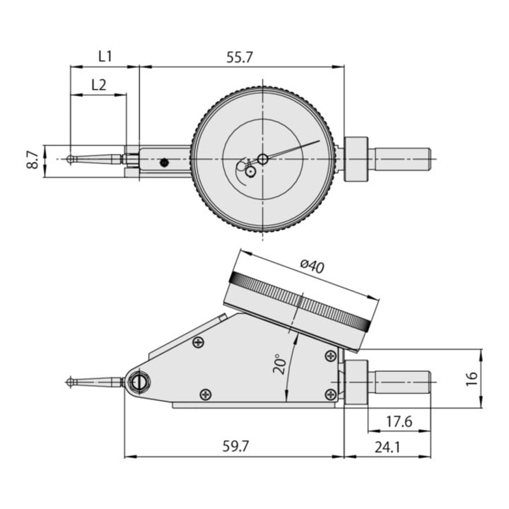 Mitutoyo Fühlhebel, horiz. 20° geneigt 0,4 mm, 0,002 mm, 8 mm Schaft