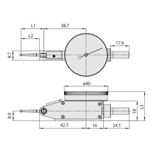 Mitutoyo Fühlhebel, horizontal 0,8 mm, 0,01 mm, 8 mm Schaft