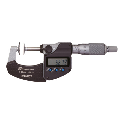 MITUTOYO Micromètre digital avec disques de mesure rotatifs, Plage de mesure: 0-25 mm