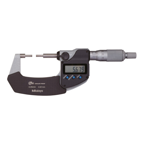 MITUTOYO Micromètre digital avec surfaces de mesure étagées, Plage de mesure: 0-25 mm