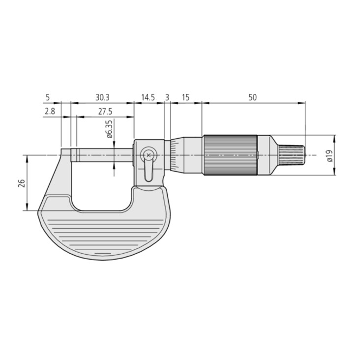 Mitutoyo Ratschentrommel Bügelmessschraube 0-25mm, 0,01mm