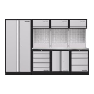 Mobilier d'atelier à 4 éléments Kraftwerk 3964GIX, paroi perforée à trous carrés, acier inoxydable