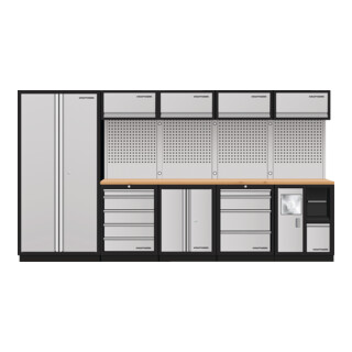 Mobilier d'atelier à 5 éléments Kraftwerk 3964H, paroi perforée à trous carrés, plans de travail multiplex