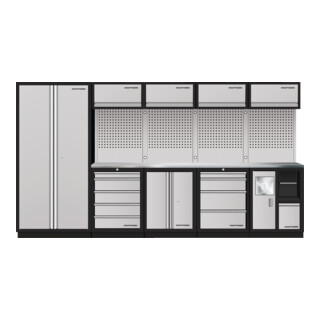 Mobilier d'atelier à 5 éléments Kraftwerk 3964HIX, paroi perforée à trous carrés, acier inoxydable