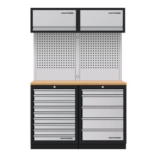 Mobilier d'atelier Mobilio 2 éléments Kraftwerk 3964K-95K2, 5 & 9 tiroirs, unité murale, plan de travail multiplex