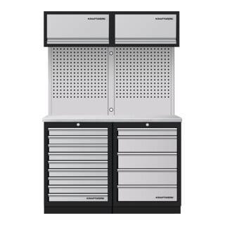 Mobilier d'atelier Mobilio 2 éléments Kraftwerk 3964K-95K2IX, 5 & 9 tiroirs, unité murale, acier inoxydable