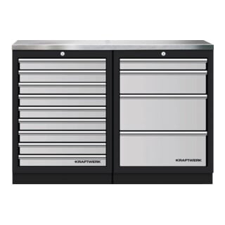 Mobilier d'atelier Mobilio 2 éléments Kraftwerk, acier inoxydable, 4 & 9 tiroirs