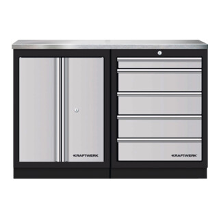 Mobilier d'atelier Mobilio 2 éléments Kraftwerk, acier inoxydable, 5 tiroirs