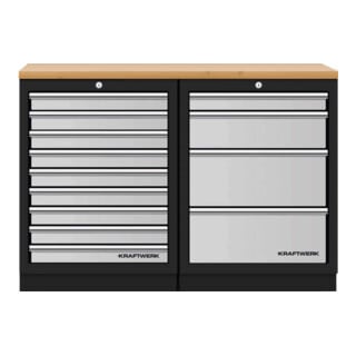 Mobilier d'atelier Mobilio 2 éléments Kraftwerk, contreplaqué hêtre, 4 et 9 tiroirs