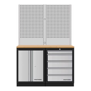 Mobilier d'atelier Mobilio 2 éléments Kraftwerk, paroi perforée, contreplaqué hêtre, 5 tiroirs