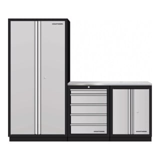 Mobilier d'atelier Mobilio 3 éléments Kraftwerk, armoire haute, acier inoxydable