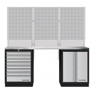 Mobilier d'atelier Mobilio 3 éléments Kraftwerk, paroi perforée, acier inoxydable