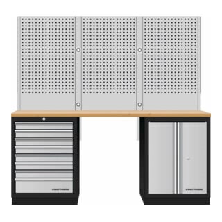 Mobilier d'atelier Mobilio 3 éléments Kraftwerk, paroi perforée, contreplaqué hêtre
