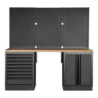 Mobilier d'atelier Mobilio 3 éléments Kraftwerk, paroi perforée, contreplaqué hêtre