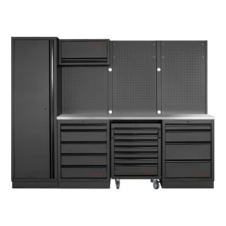 Mobilier d'atelier Mobilio 4 éléments Kraftwerk, armoire haute, paroi perforée, acier inoxydable