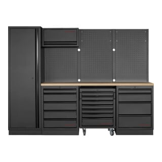 Mobilier d'atelier Mobilio 4 éléments Kraftwerk, armoire haute, paroi perforée, hêtre