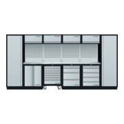 Mobilier d'atelier Mobilio 6 éléments Kraftwerk, 2x armoire haute, chariot d'atelier, acier inoxydable