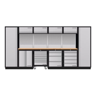 Mobilier d'atelier Mobilio 6 éléments Kraftwerk, 2x armoire haute, chariot d'atelier, hêtre