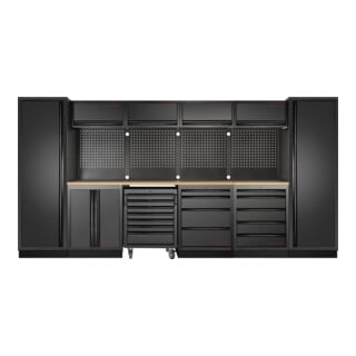 Mobilier d'atelier Mobilio 6 éléments Kraftwerk, 2x armoire haute, chariot d'atelier, hêtre
